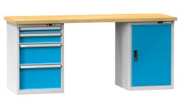 Werkbänke der M Reihe, B x H x T 2500 x 880-890 x 700-800 mm (6 Ausführungen)