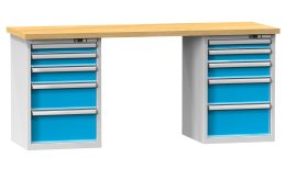 Werkbänke der O Reihe, B x H x T 2500 x 880-890 x 700-800 mm (6 Ausführungen)