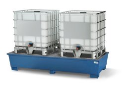 Auffangwanne mit Rost classic-line, mit Füßen, für 2 IBC-Behälter