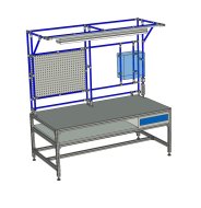 Werkbank aus Aluminiumprofilen mit Aufsatz