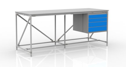Werkbank mit Container mit vier Schubladen Breite 2000 mm, 240405316 - 1