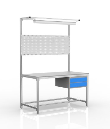 Werkbank aus Aluminiumprofilen, 2 Schubladen (verschiedene Varianten) - 1