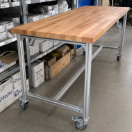 Fahrbarer Arbeitstisch aus Aluminiumprofilen, Breite 2000 mm - 2