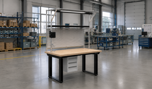 Arbeitstisch mit massivem Metalluntergestell