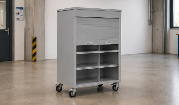 Praktischer Helfer für jeden Betrieb: Rollschrank mit Rollladen
