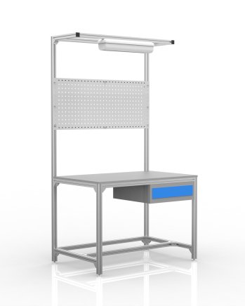 Werkbank aus Aluminiumprofilen mit 1 Schublade (verschiedene Varianten)