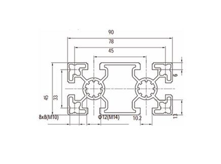 Aluprofil 45 x 90, MI45x90L B10 1 m + Zuschnitt nach Maß - 2